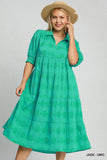 Circle Print Cotton Tiered Midi Dress in Jade