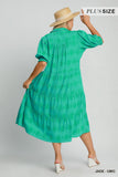 Circle Print Cotton Tiered Midi Dress in Jade