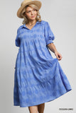 Circle Print Cotton Tiered Midi Dress in Light Blue