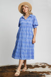 Circle Print Cotton Tiered Midi Dress in Light Blue