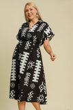 Abstract Black & White Print Midi Dress