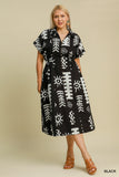 Abstract Black & White Print Midi Dress