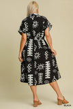 Abstract Black & White Print Midi Dress