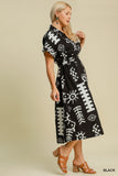 Abstract Black & White Print Midi Dress