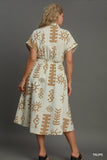 Abstract Taupe & White Print Midi Dress