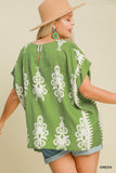 Green Print Poncho Style Top