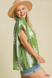 Green Print Poncho Style Top