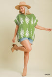 Green Print Poncho Style Top