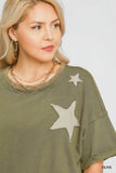 Star Patched Cotton Mineral Wash Tee in Olive