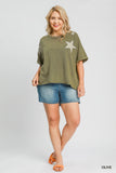 Star Patched Cotton Mineral Wash Tee in Olive