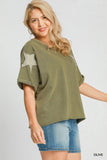 Star Patched Cotton Mineral Wash Tee in Olive