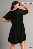Applique Sleeve Linen Tiered Dress in Black