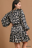 Black & Cream Animal Print Satin Dress