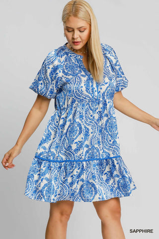 Satin Blue Floral Dress