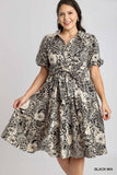 Black & Cream Print Collared Cotton Dress
