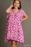 Geo Print Button Up Dress in Pink