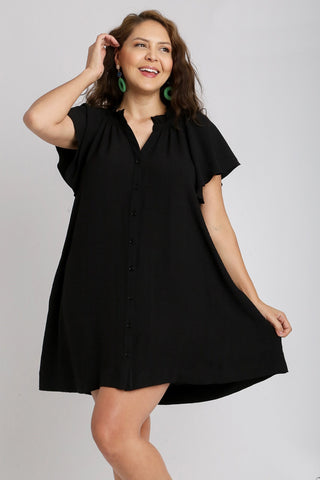 Button Up A-Line Dress in Black