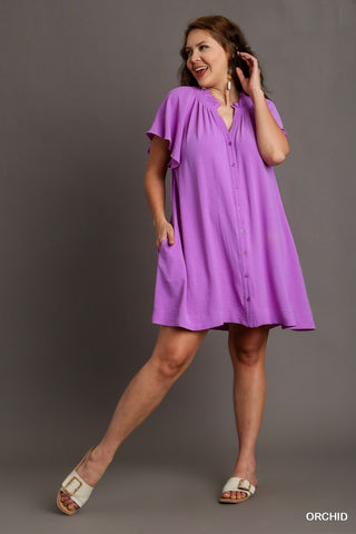 Button Up A-Line Dress in Orchid