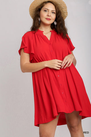Button Up A-Line Dress in Red