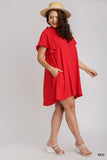 Button Up A-Line Dress in Red