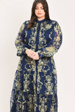 Print Button Up Maxi Dress in Navy