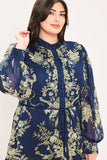 Print Button Up Maxi Dress in Navy