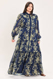 Print Button Up Maxi Dress in Navy