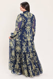 Print Button Up Maxi Dress in Navy