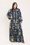 Print Button Up Maxi Dress in Navy