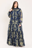 Print Button Up Maxi Dress in Navy