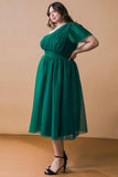 One Shoulder Tulle Midi Dress in Green