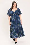Midnight Blue and Gold Midi Dress
