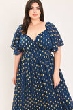 Midnight Blue and Gold Midi Dress