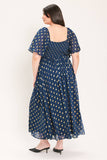 Midnight Blue and Gold Midi Dress
