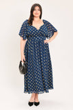 Midnight Blue and Gold Midi Dress