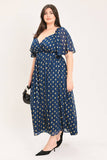 Midnight Blue and Gold Midi Dress