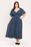 Midnight Blue and Gold Midi Dress