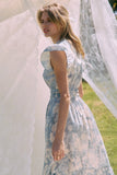 Soft Blue Floral Ruffle Neck Dress