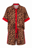 Animal Print with Contrast Red Two Piece Set
