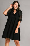 Applique Sleeve Linen Tiered Dress in Black
