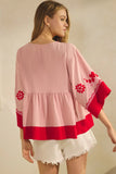 Pink & Red Heart Baby Doll Top