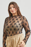 Sheer Floral LS Top in Black