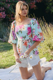 Mint Floral Square Neck Peplum Top
