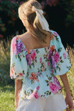 Mint Floral Square Neck Peplum Top