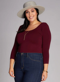 Bamboo 3/4 Sleeve Scoop Neck Top in Maroon