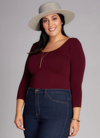 Bamboo 3/4 Sleeve Scoop Neck Top in Maroon