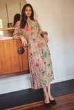 Black Floral LS Midi Dress