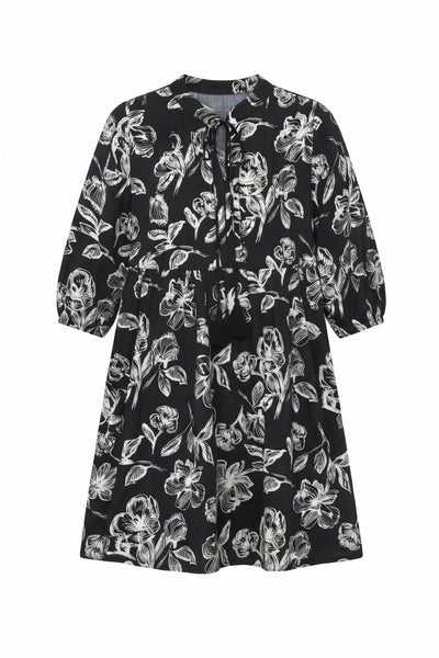 Black & White Floral Tie Dress