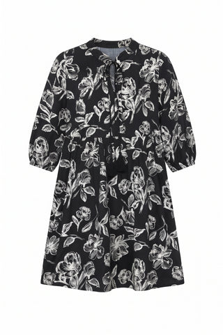 Black & White Floral Tie Dress