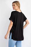 Essential V Neck Tunic Tee in Black